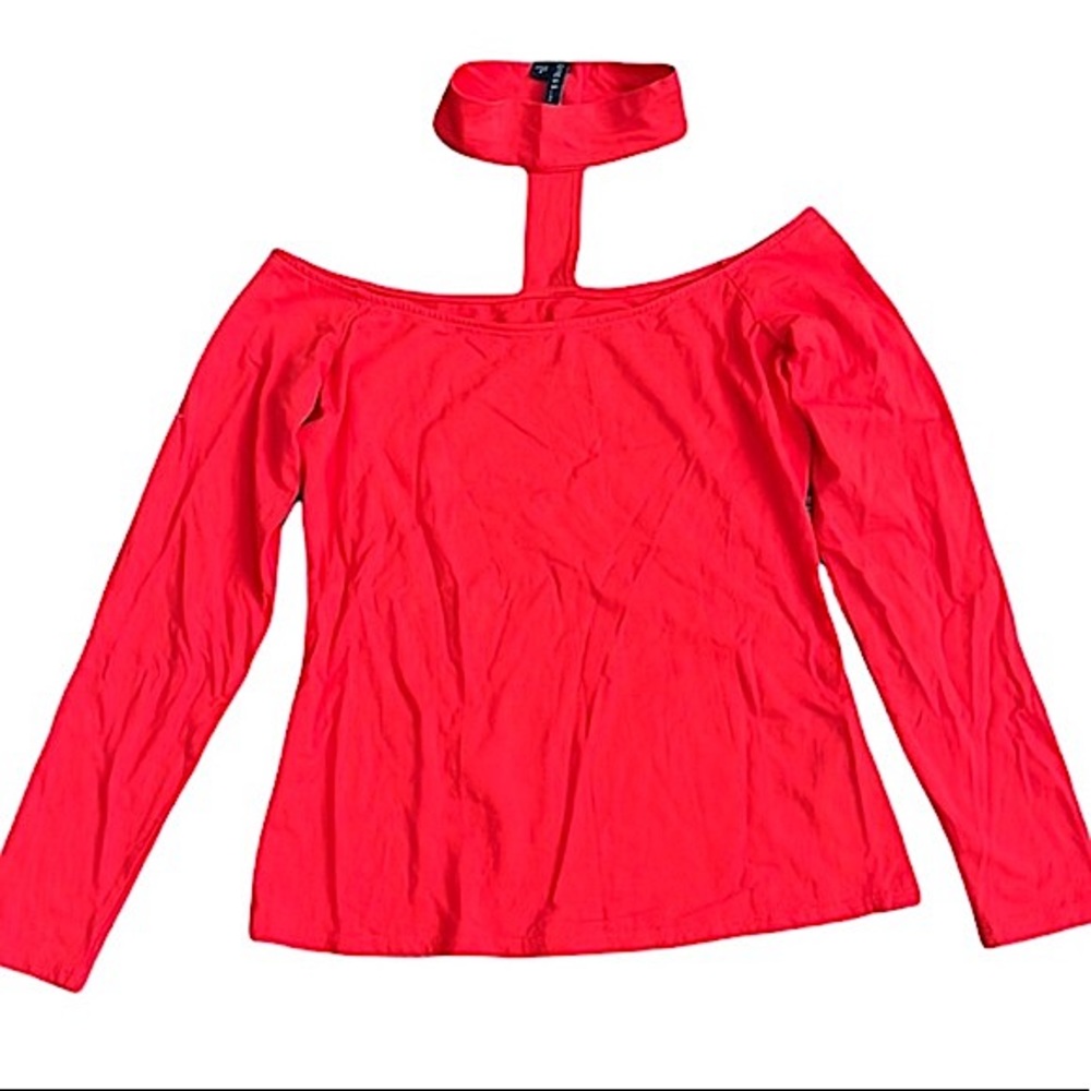 Guess Los Angeles Red Choker Long Sleeve Top NWOT Valentines Day
